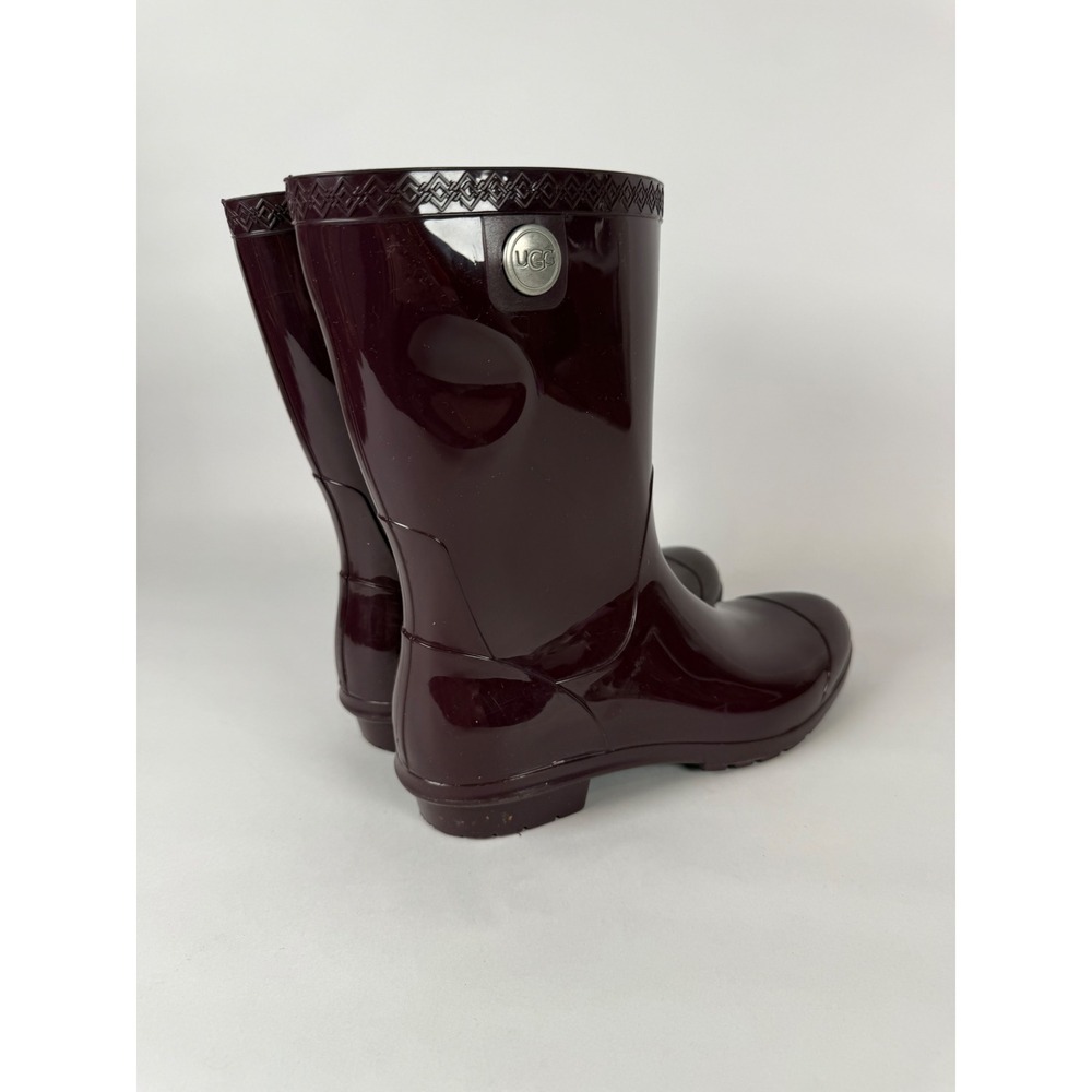 UGG Sienna Rain Boots Burgundy Maroon Glossy Waterproof Rubber Mid Calf Size 9